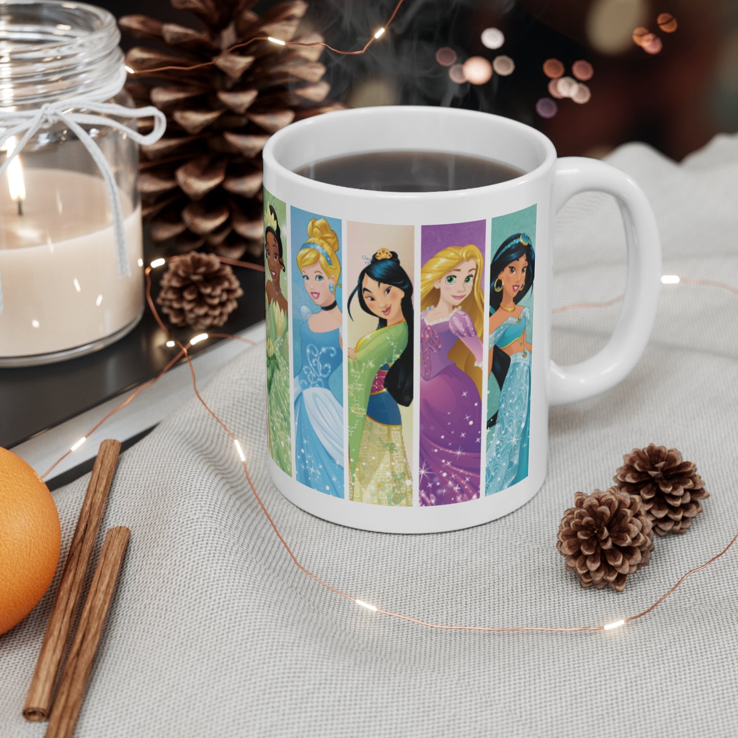 Disney Princess Ceramic Mug 11oz - Cinderella, Ariel, Belle, Pocahontas, Snow White, Merida, Tiana, Rapunzel, Mulan, Jasmine, Aurora