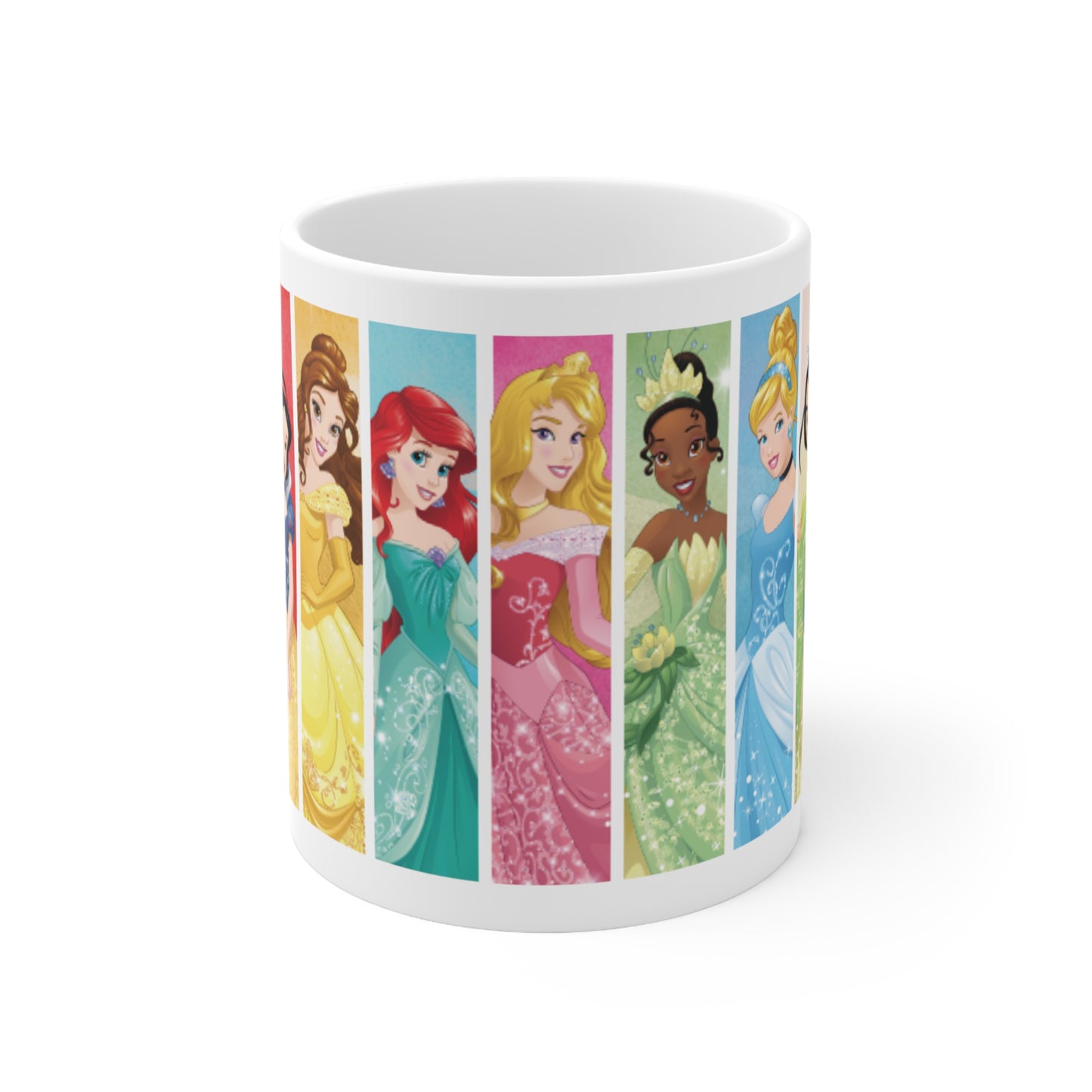 Disney Princess Ceramic Mug 11oz - Cinderella, Ariel, Belle, Pocahontas, Snow White, Merida, Tiana, Rapunzel, Mulan, Jasmine, Aurora