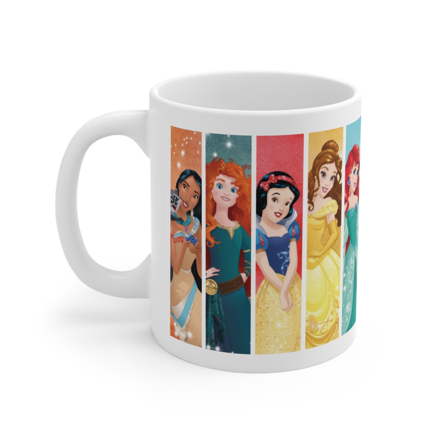 Disney Princess Ceramic Mug 11oz - Cinderella, Ariel, Belle, Pocahontas, Snow White, Merida, Tiana, Rapunzel, Mulan, Jasmine, Aurora