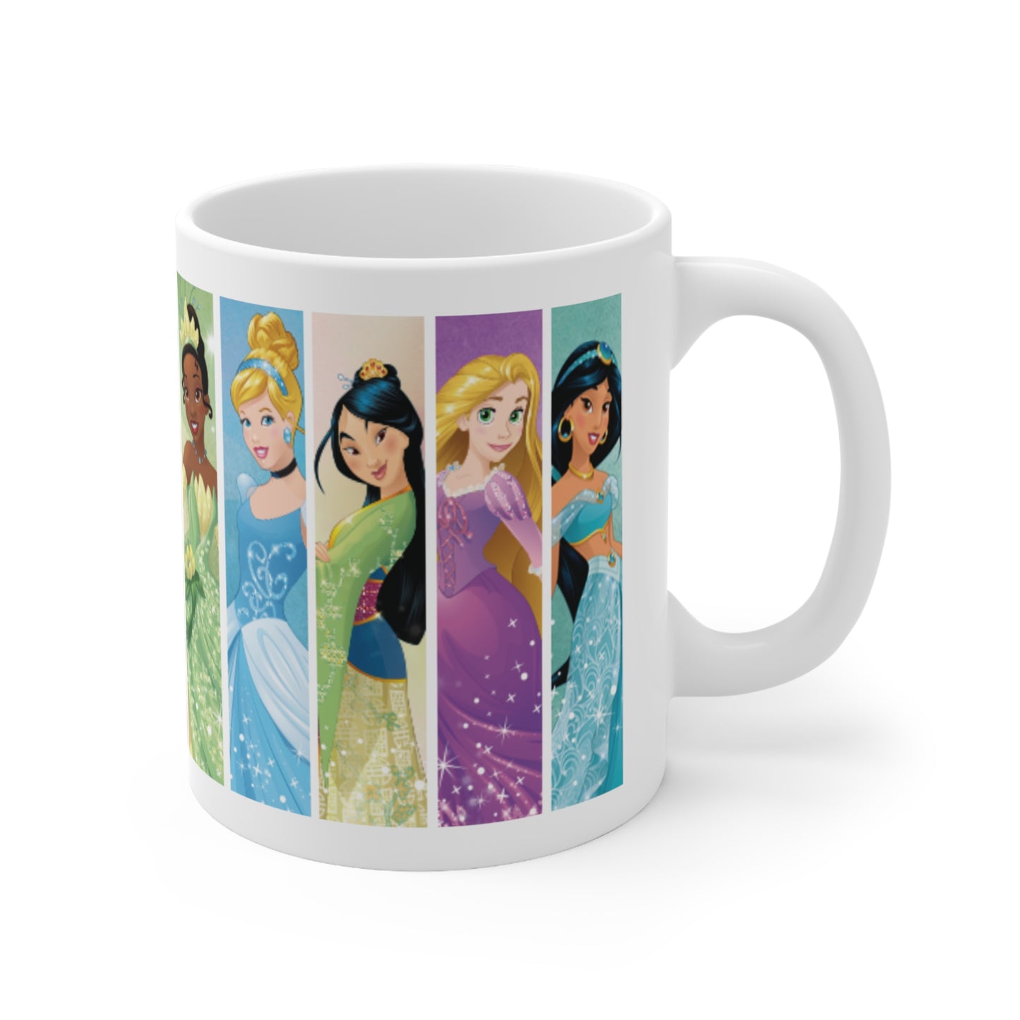 Disney Princess Ceramic Mug 11oz - Cinderella, Ariel, Belle, Pocahontas, Snow White, Merida, Tiana, Rapunzel, Mulan, Jasmine, Aurora