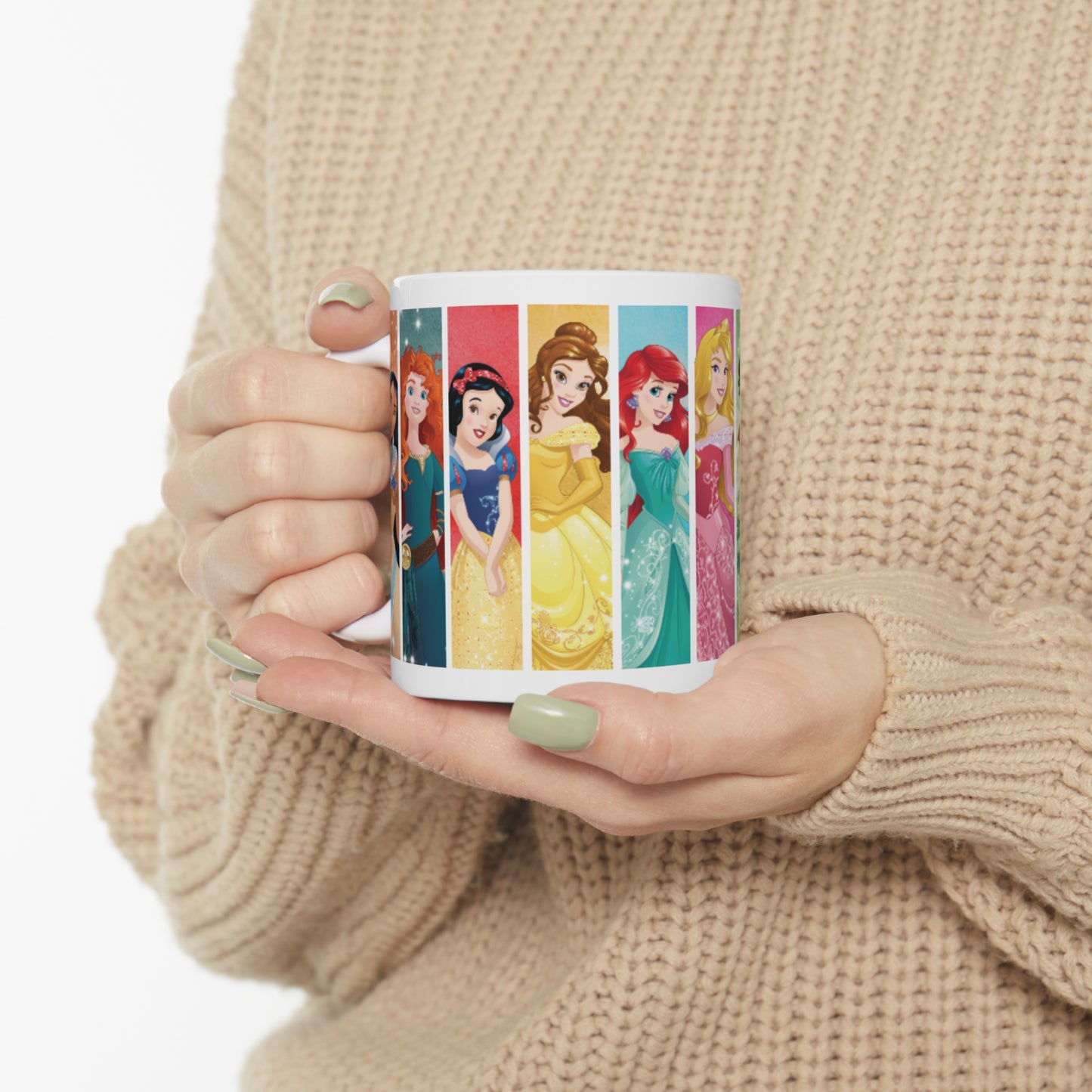Disney Princess Ceramic Mug 11oz - Cinderella, Ariel, Belle, Pocahontas, Snow White, Merida, Tiana, Rapunzel, Mulan, Jasmine, Aurora