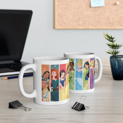 Disney Princess Ceramic Mug 11oz - Cinderella, Ariel, Belle, Pocahontas, Snow White, Merida, Tiana, Rapunzel, Mulan, Jasmine, Aurora